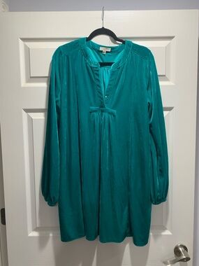 Teal Velvet Long Sleeve Tunic Dress